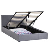 Milano Luxury Gas Lift Bed Frame Base And Headboard With Storage - King - Grey - Side View