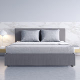 Milano Luxury Gas Lift Bed Frame Base And Headboard With Storage - King Single - Grey - 45-Degree Angle