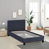 Milano Sienna Luxury Bed Frame Base And Headboard Solid Wood Padded Linen Fabric - Single - Charcoal - Side View