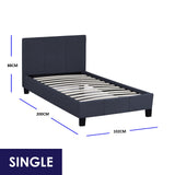 Milano Sienna Luxury Bed Frame Base And Headboard Solid Wood Padded Linen Fabric - Single - Charcoal - 45-Degree Angle