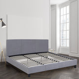 Milano Sienna Luxury Bed Frame Base And Headboard Solid Wood Padded Linen Fabric - King Single - Grey - Side View