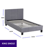 Milano Sienna Luxury Bed Frame Base And Headboard Solid Wood Padded Linen Fabric - King Single - Grey - Top-Down View