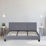 Milano Sienna Luxury Bed Frame Base And Headboard Solid Wood Padded Linen Fabric - King Single - Grey - Rear View