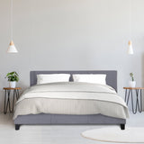 Milano Sienna Luxury Bed Frame Base And Headboard Solid Wood Padded Linen Fabric - King Single - Grey - Low Angle