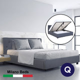 Milano Capri Luxury Gas Lift Bed Frame Base And Headboard With Storage - Queen - Grey - Front View
