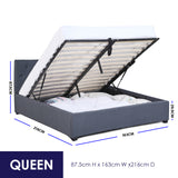 Milano Capri Luxury Gas Lift Bed Frame Base And Headboard With Storage - Queen - Grey - 45-Degree Angle
