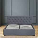 Milano Capri Luxury Gas Lift Bed Frame Base And Headboard With Storage - Queen - Grey - Low Angle