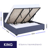 Milano Capri Luxury Gas Lift Bed Frame Base And Headboard With Storage - King - Charcoal - 45-Degree Angle