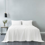 Royal Comfort Vintage Washed 100% Cotton Sheet Set Fitted Flat Sheet Pillowcases - Single - White - Front View