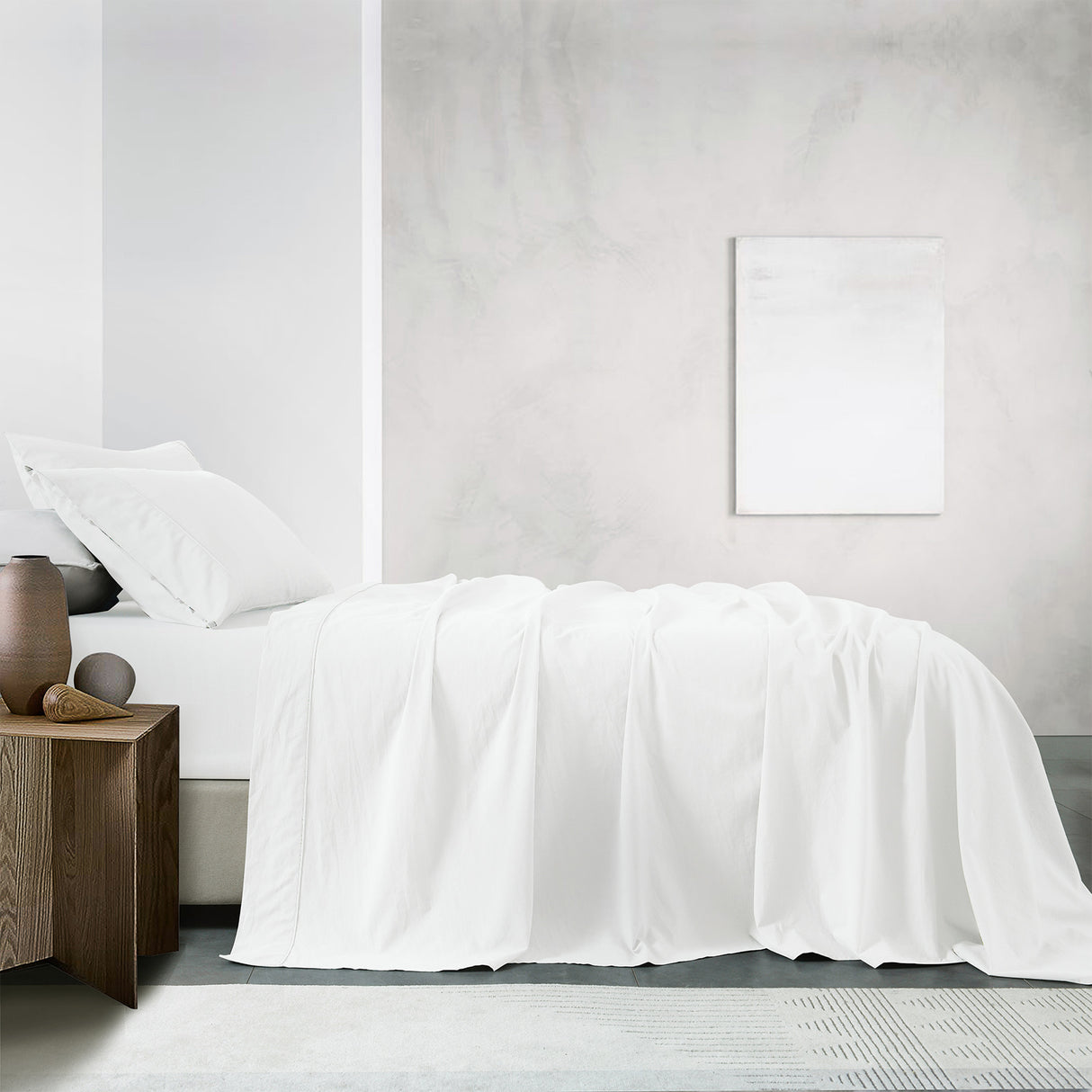 Royal Comfort Vintage Washed 100% Cotton Sheet Set Fitted Flat Sheet Pillowcases - Single - White