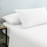 Royal Comfort Vintage Washed 100% Cotton Sheet Set Fitted Flat Sheet Pillowcases - Single - White