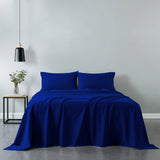 Royal Comfort Vintage Washed 100% Cotton Sheet Set Fitted Flat Sheet Pillowcases - Single - Royal Blue - Front View