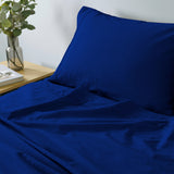 Royal Comfort Vintage Washed 100% Cotton Sheet Set Fitted Flat Sheet Pillowcases - Single - Royal Blue - 45-Degree Angle