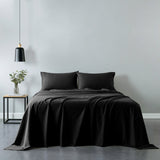 Royal Comfort Vintage Washed 100% Cotton Sheet Set Fitted Flat Sheet Pillowcases - Single - Charcoal - Side View