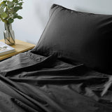 Royal Comfort Vintage Washed 100% Cotton Sheet Set Fitted Flat Sheet Pillowcases - Single - Charcoal - 45-Degree Angle