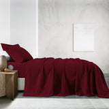 Royal Comfort Vintage Washed 100% Cotton Sheet Set Fitted Flat Sheet Pillowcases - Single - Mulled Wine - Side View