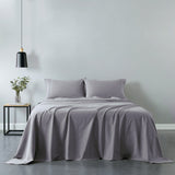 Royal Comfort Vintage Washed 100% Cotton Sheet Set Fitted Flat Sheet Pillowcases - Double - Grey - Front View