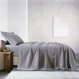 Royal Comfort Vintage Washed 100% Cotton Sheet Set Fitted Flat Sheet Pillowcases - Double - Grey - Side View