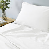 Royal Comfort Vintage Washed 100% Cotton Sheet Set Fitted Flat Sheet Pillowcases - Queen - White - Top-Down View