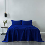 Royal Comfort Vintage Washed 100% Cotton Sheet Set Fitted Flat Sheet Pillowcases - Queen - Royal Blue - Front View