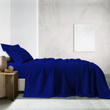 Royal Comfort Vintage Washed 100% Cotton Sheet Set Fitted Flat Sheet Pillowcases - Queen - Royal Blue - Side View