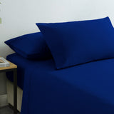 Royal Comfort Vintage Washed 100% Cotton Sheet Set Fitted Flat Sheet Pillowcases - King - Royal Blue - Close-Up Angle