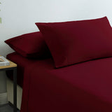 Royal Comfort Vintage Washed 100% Cotton Sheet Set Fitted Flat Sheet Pillowcases - King - Mulled Wine - Close-Up Angle