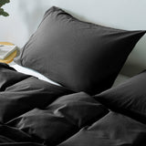 Royal Comfort Vintage Washed 100% Cotton Quilt Cover Set Bedding Ultra Soft - Queen - Charcoal - Rear View