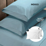 Royal Comfort 4 Piece 1500TC Sheet Set And Goose Feather Down Pillows 2 Pack Set - King - Indigo - Front View