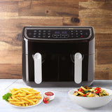 Kitchen Couture DUO 2-Basket 12-in-1 Digital Air Fryer 2 x 4.5 Litre LED Display - Front View