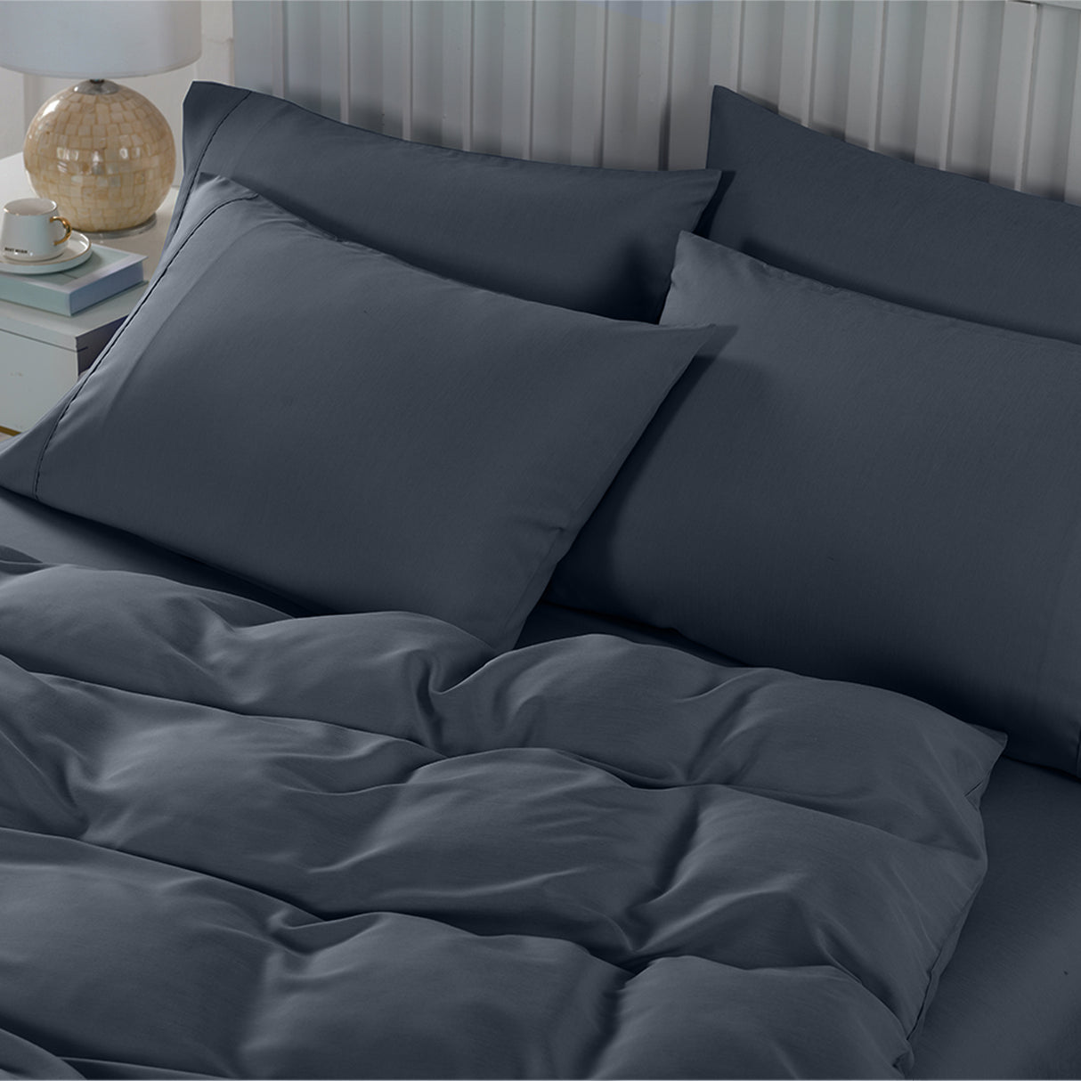 Royal Comfort 2000TC 6 Piece Bamboo Sheet & Quilt Cover Set Cooling Breathable - Double - Charcoal