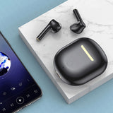 FitSmart Wireless Earbuds Earphones Bluetooth 5.0 For IOS Android In Built Mic - Black - Top-Down View