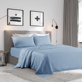 Kensington 1200 Thread Count 100% Cotton Sheet Set Stripe Hotel Grade - Super King - Chambray - Top-Down View