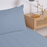 Kensington 1200 Thread Count 100% Cotton Sheet Set Stripe Hotel Grade - Super King - Chambray - Rear View