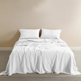 Royal Comfort Flax Linen Blend Sheet Set Bedding Luxury Breathable Ultra Soft - Queen - White - Front View