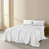 Royal Comfort Flax Linen Blend Sheet Set Bedding Luxury Breathable Ultra Soft - Queen - White - Side View