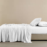 Royal Comfort Flax Linen Blend Sheet Set Bedding Luxury Breathable Ultra Soft - Queen - White - Rear View