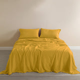 Royal Comfort Flax Linen Blend Sheet Set Bedding Luxury Breathable Ultra Soft - Queen - Mustard Gold - Front View