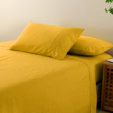 Royal Comfort Flax Linen Blend Sheet Set Bedding Luxury Breathable Ultra Soft - Queen - Mustard Gold - 45-Degree Angle