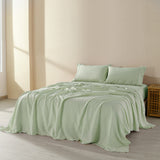 Royal Comfort Flax Linen Blend Sheet Set Bedding Luxury Breathable Ultra Soft - Queen - Sage Green - Side View