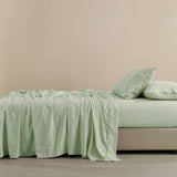 Royal Comfort Flax Linen Blend Sheet Set Bedding Luxury Breathable Ultra Soft - Queen - Sage Green - Rear View