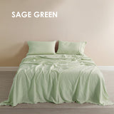 Royal Comfort Flax Linen Blend Sheet Set Bedding Luxury Breathable Ultra Soft - Queen - Sage Green - Low Angle