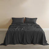 Royal Comfort Flax Linen Blend Sheet Set Bedding Luxury Breathable Ultra Soft - Queen - Charcoal - Front View