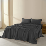 Royal Comfort Flax Linen Blend Sheet Set Bedding Luxury Breathable Ultra Soft - Queen - Charcoal - Side View