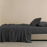 Royal Comfort Flax Linen Blend Sheet Set Bedding Luxury Breathable Ultra Soft - Queen - Charcoal - Rear View