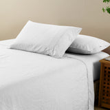 Royal Comfort Flax Linen Blend Sheet Set Bedding Luxury Breathable Ultra Soft - King - White - 45-Degree Angle