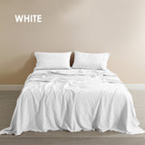 Royal Comfort Flax Linen Blend Sheet Set Bedding Luxury Breathable Ultra Soft - King - White - Low Angle