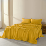 Royal Comfort Flax Linen Blend Sheet Set Bedding Luxury Breathable Ultra Soft - King - Mustard Gold - Side View