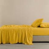 Royal Comfort Flax Linen Blend Sheet Set Bedding Luxury Breathable Ultra Soft - King - Mustard Gold - Rear View