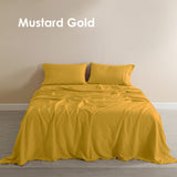 Royal Comfort Flax Linen Blend Sheet Set Bedding Luxury Breathable Ultra Soft - King - Mustard Gold - Low Angle